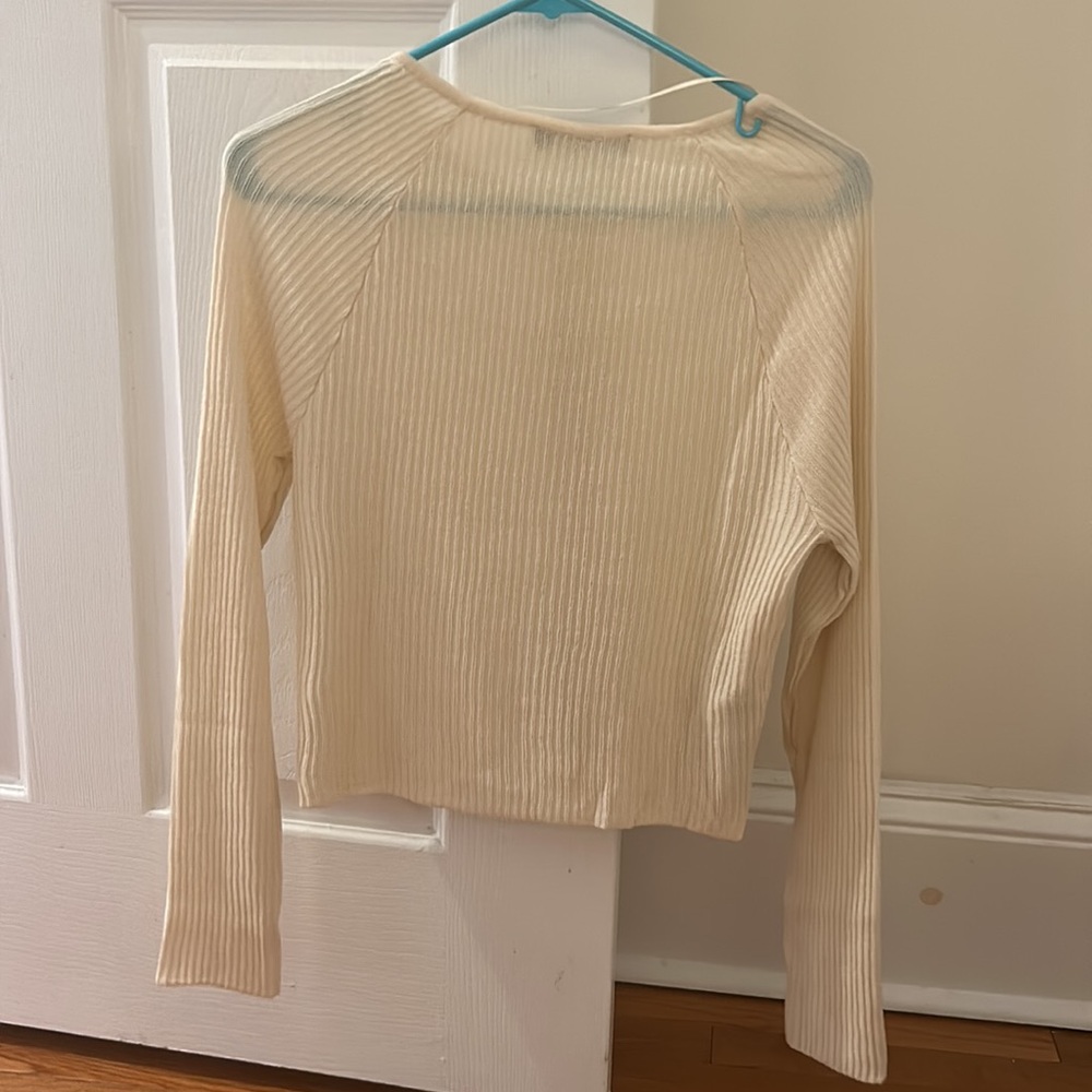 Mango Cream Thin Button Up Sweater Size Small - image 2